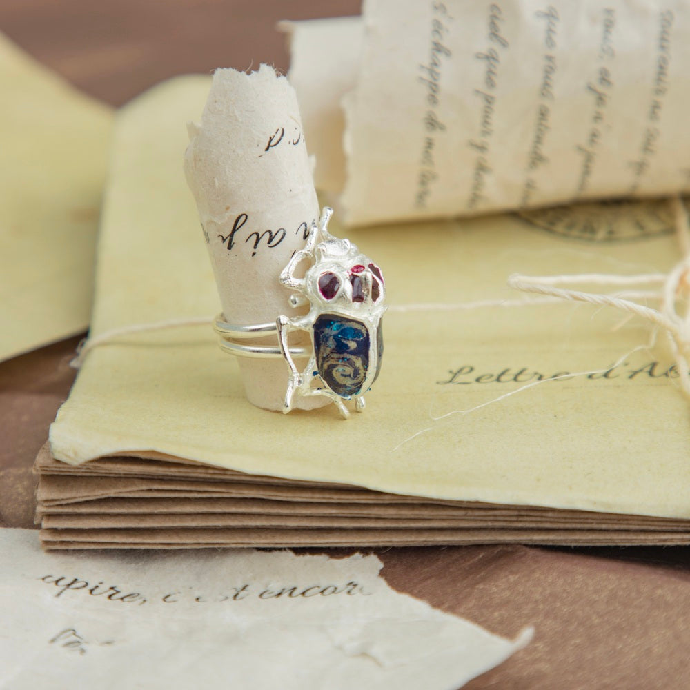ANILLO MINI ESCARABAJO AZUL